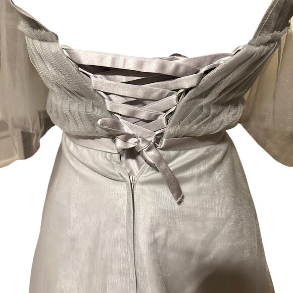 Vintage Inspired Light Gray Tulle Dress Corset Back Tea Length Bridal Prom M - Picture 7 of 13
